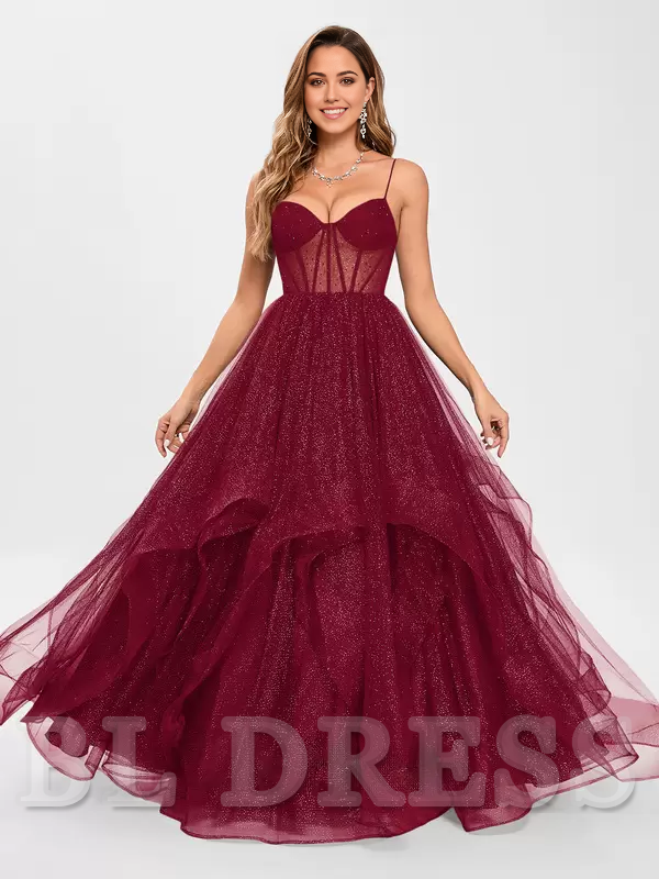 A-line Princess V-Neck Tulle Sleeveless formal dresses Bridesmaid Dresses evening gown Prom Dress