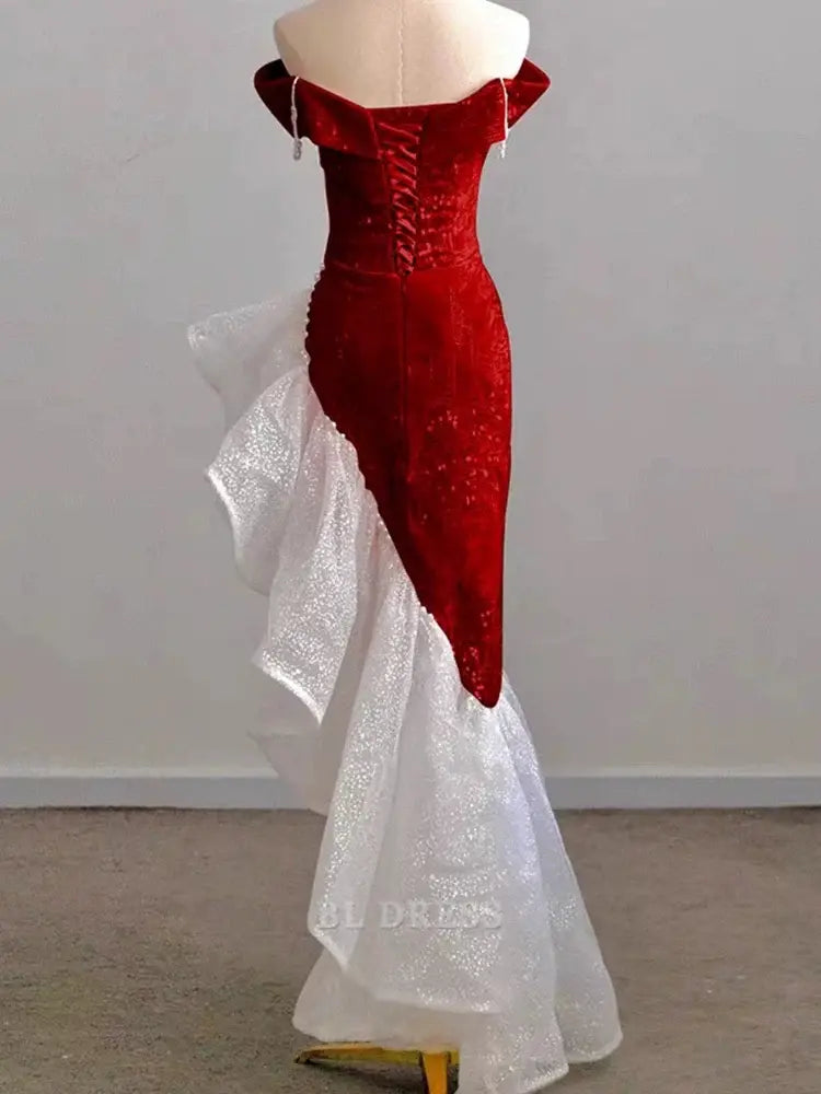 Sheath Off The Shoulder Sequin Red formal dresses Bridesmaid Dresses evening gown Prom Dress