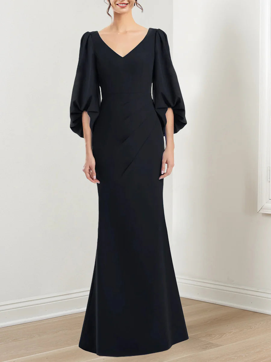 Mermaid V Neck 3/4 Sleeves Mother Of The Bride Dresses