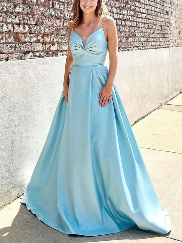 Simple V Neck Satin Long Prom Dress Long Formal Evening Dress