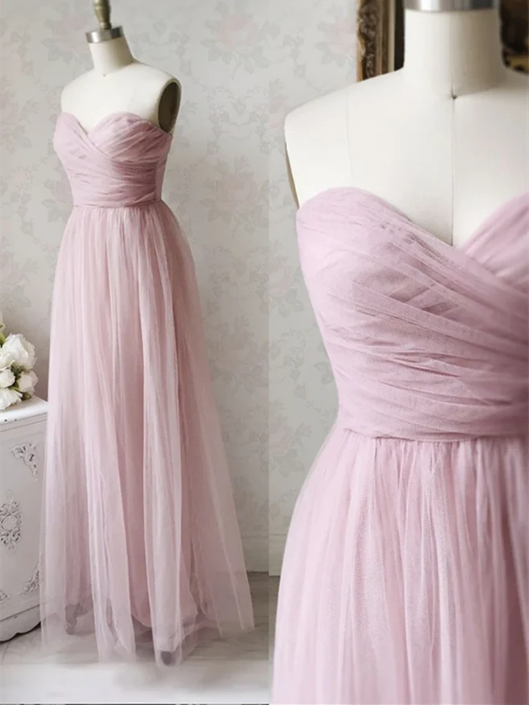 A Line Strapless Long Tulle Prom Dresses Formal Evening Dresses