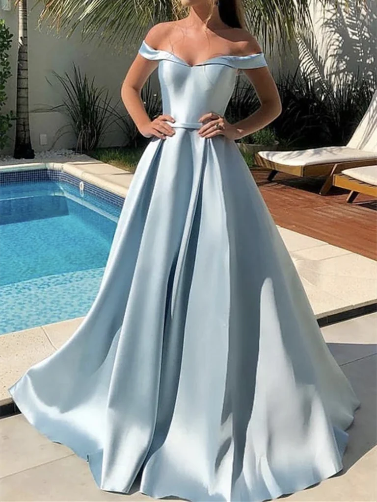 Simple Off The Shoulder Satin Formal Evening Dresses Long Prom Dresses
