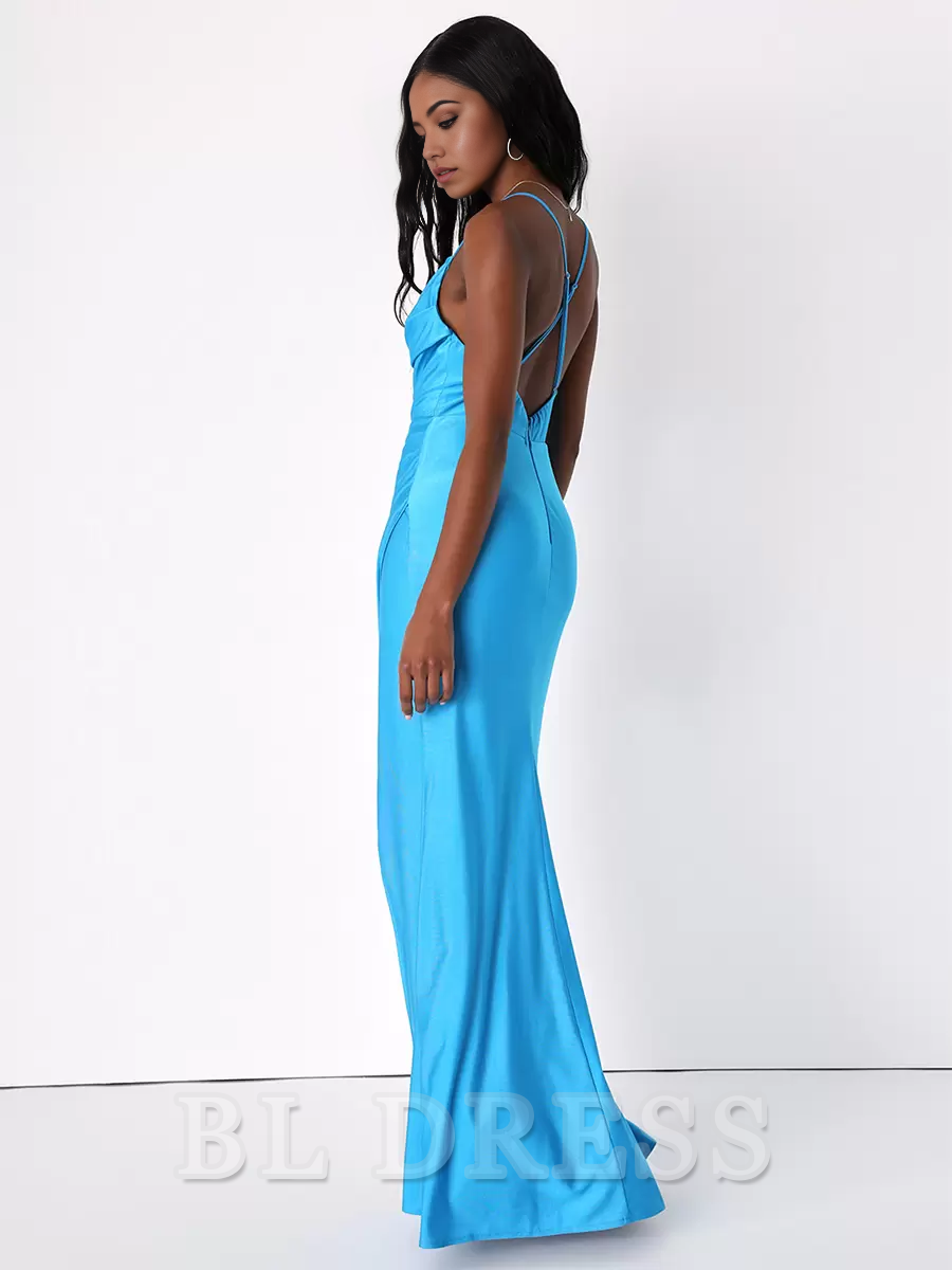 Sheath Spaghetti Straps Open Back High Slit formal dresses Bridesmaid Dresses evening gown Prom Dress