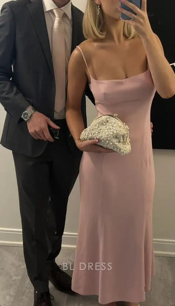 Mermaid Spaghetti Straps Simple Pink formal dresses Bridesmaid Dresses evening gown Prom Dress