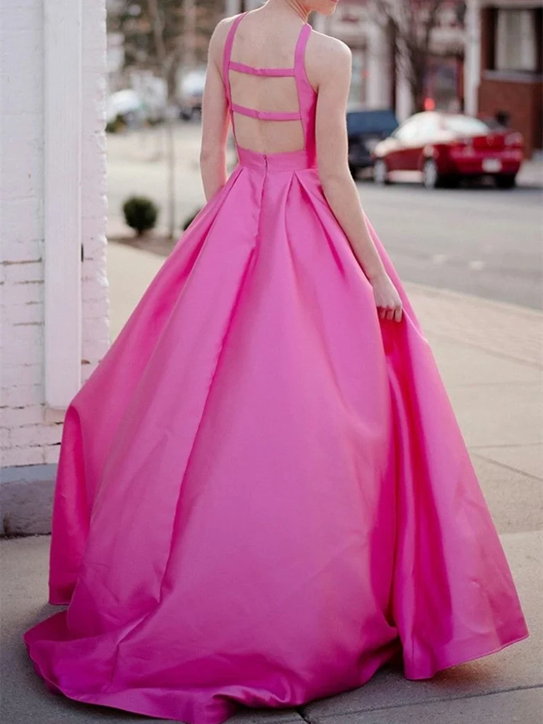 A Line Backless Long Prom Dresses