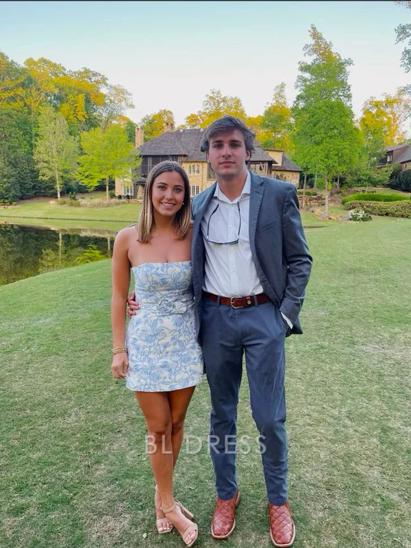 Etuikleid Trägerlos Blau Kurzes Homecoming-Kleid Abendkleider Brautjungfernkleider Abendkleid Ballkleid