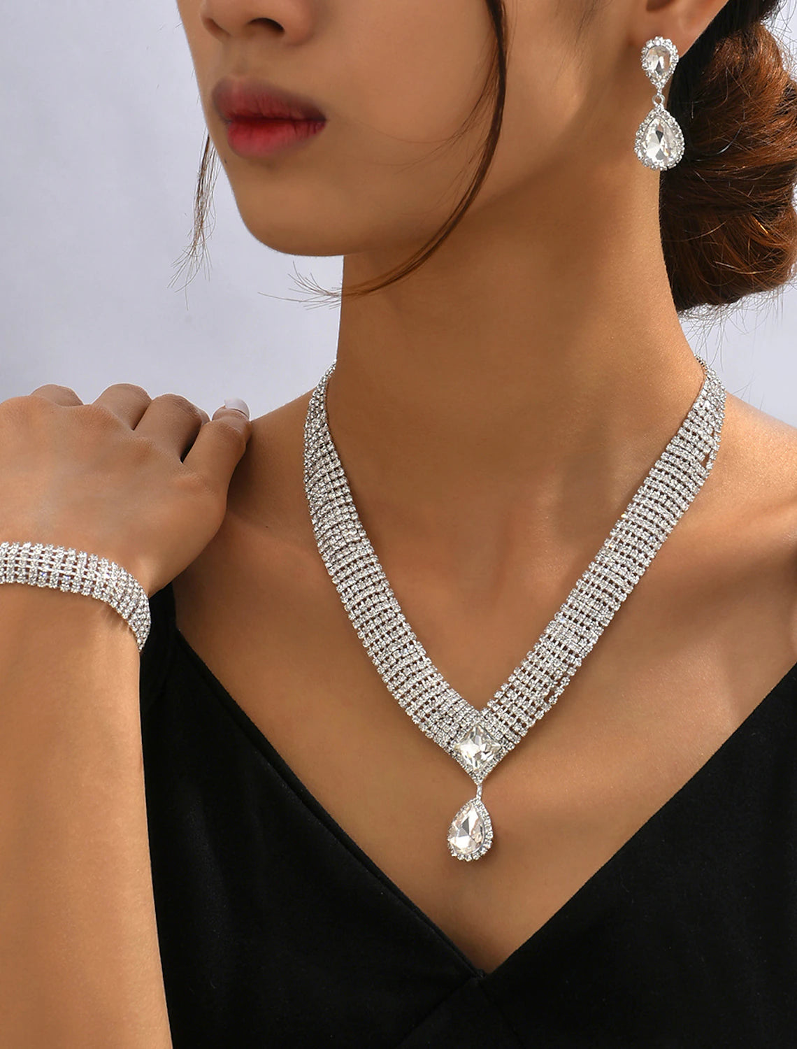 Bridal Jewelry Sets 1 set Imitation Diamond Alloy 1 Necklace 1 Bracelet Earrings Women's Simple Luxury Elegant Tennis Chain Jewelry Set For Wedding Gift