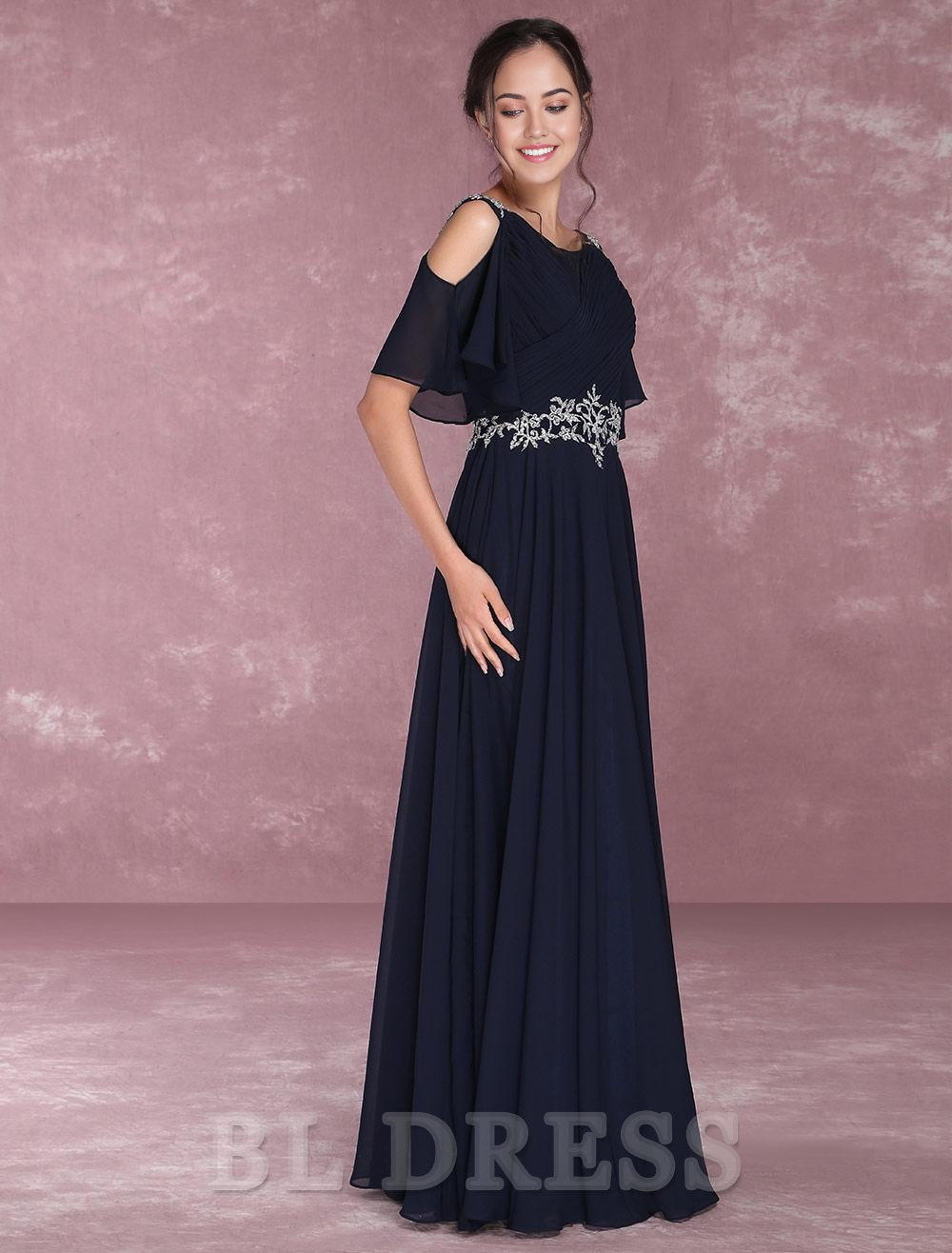 A-line Shoulder Pleated Chiffon Beading Floor Length formal dresses Bridesmaid Dresses evening gown Prom Dress