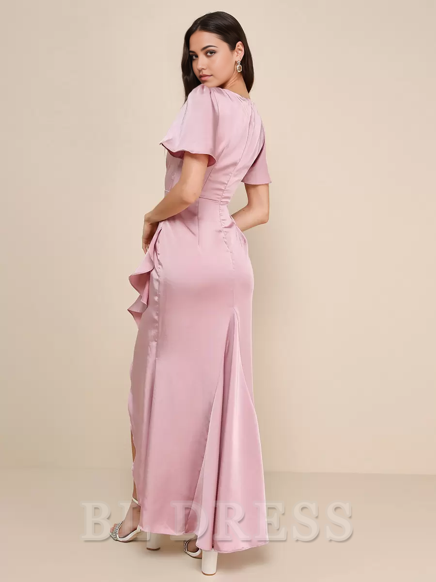 A-Line V-Neck Ruffles Asymmetrical formal dresses Bridesmaid Dresses evening gown Prom Dress