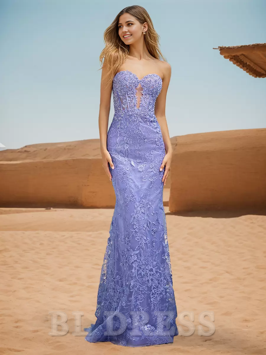 Mermaid Sweetheart Neck Lace Sweep Lace formal dresses Bridesmaid Dresses evening gown Prom Dress