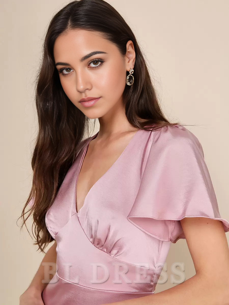 A-Line V-Neck Ruffles Asymmetrical formal dresses Bridesmaid Dresses evening gown Prom Dress