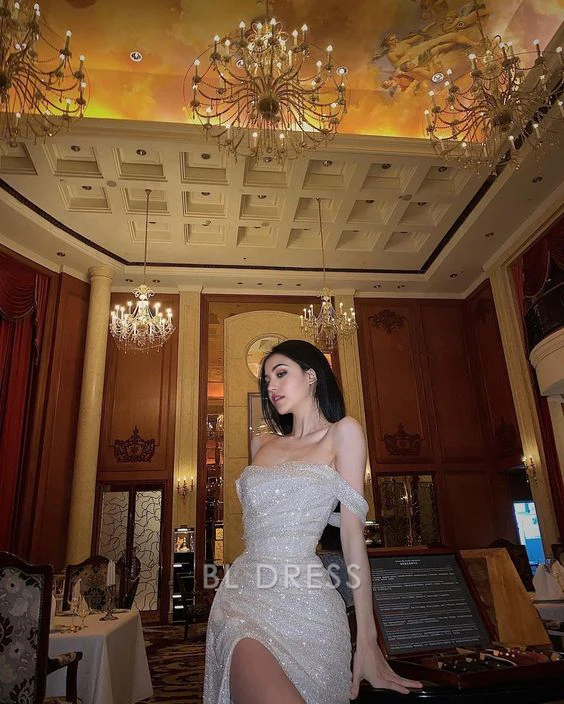 Sheath Off The Shoulder Sequin Long formal dresses Bridesmaid Dresses evening gown Prom Dress