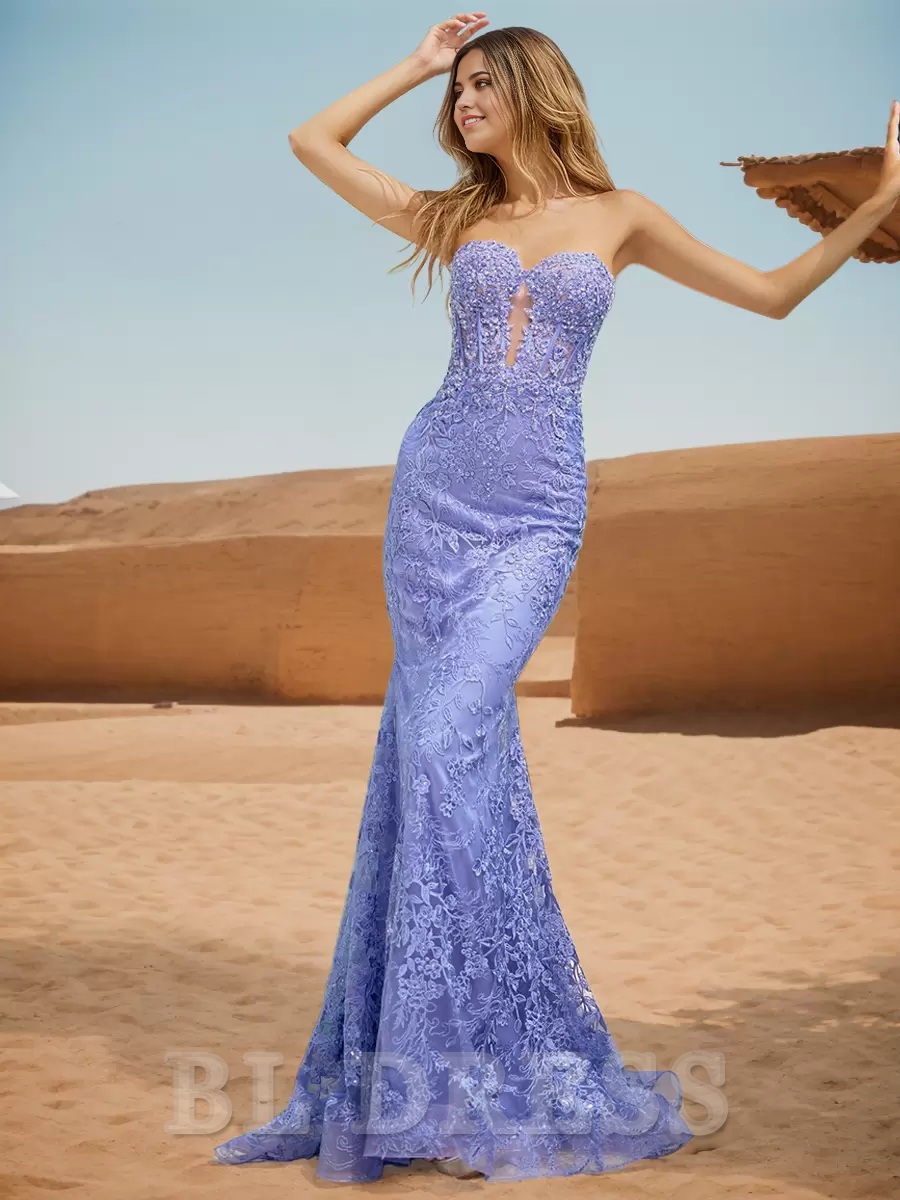 Mermaid Sweetheart Neck Lace Sweep Lace formal dresses Bridesmaid Dresses evening gown Prom Dress