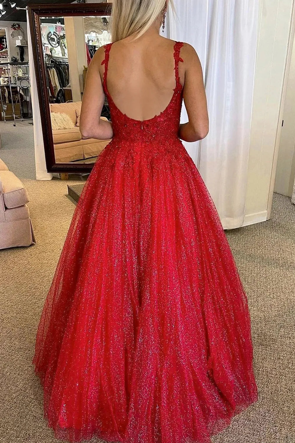 A-line Backless Glitter Prom Dress