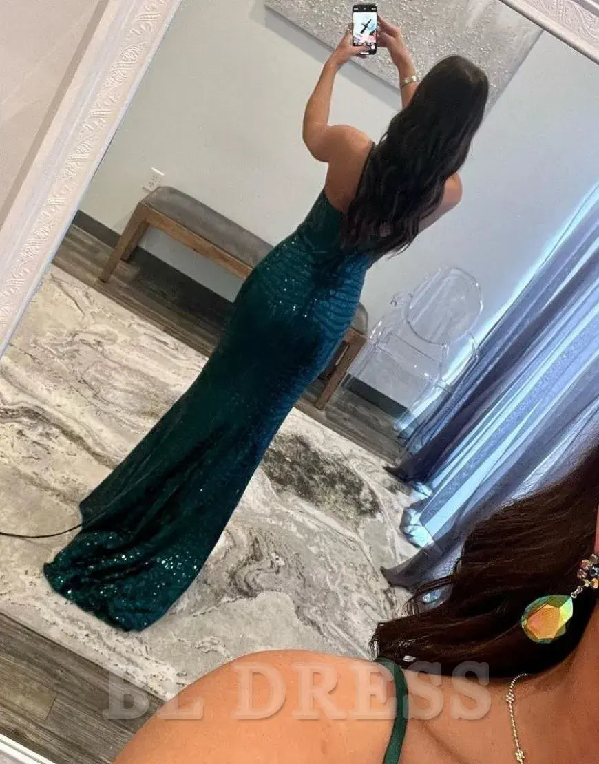 Mermaid Spaghetti Straps Long Sequin formal dresses evening gown Prom Dress