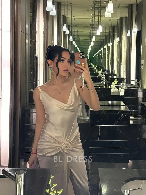 Mermaid Elegant Straps White formal dresses Bridesmaid Dresses evening gown Prom Dress With Flowers