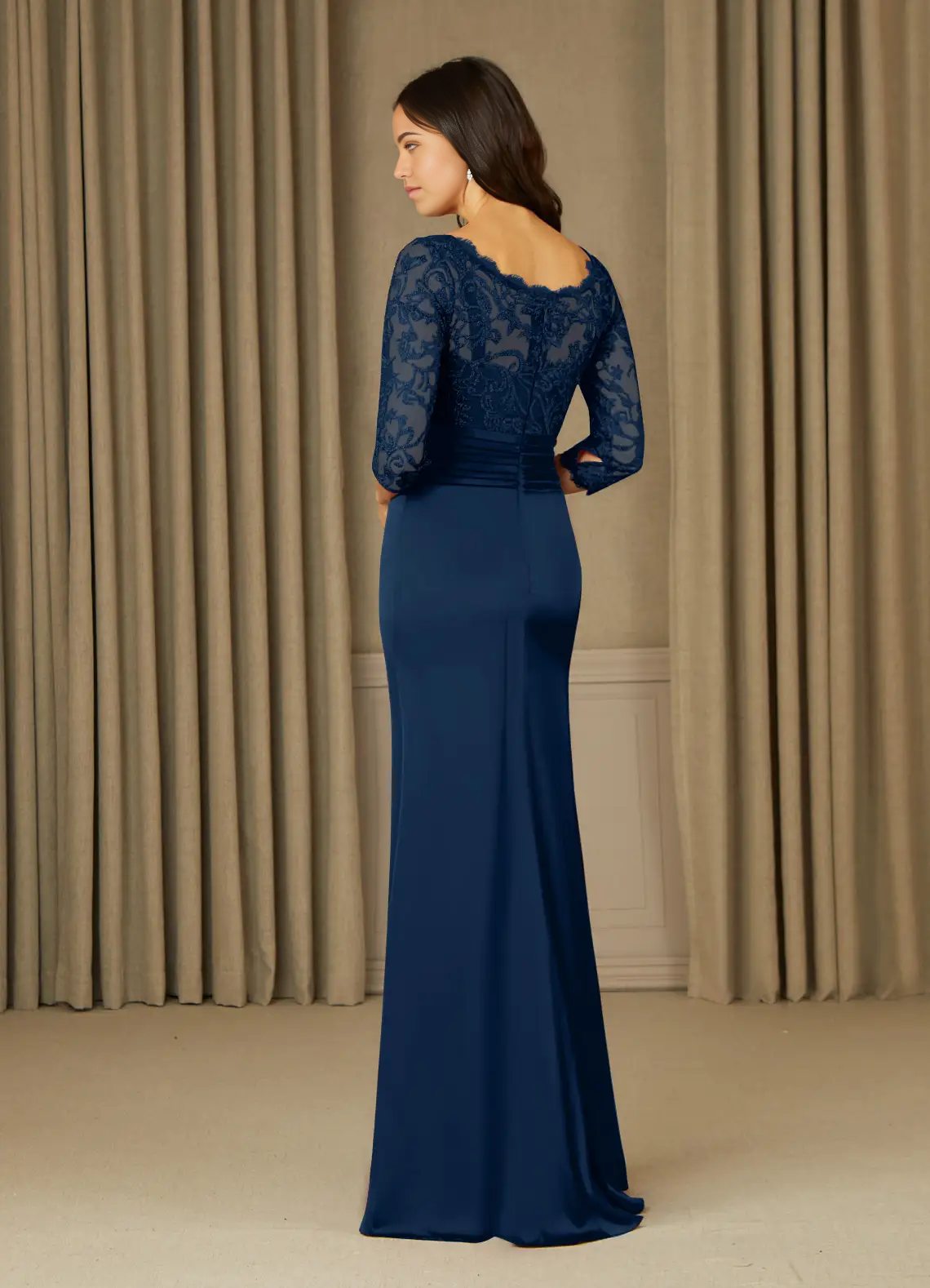 Mermaid Lace Dark Navy 3/4 Length Sleeve formal dresses evening dress Mother of the Bride Dresses