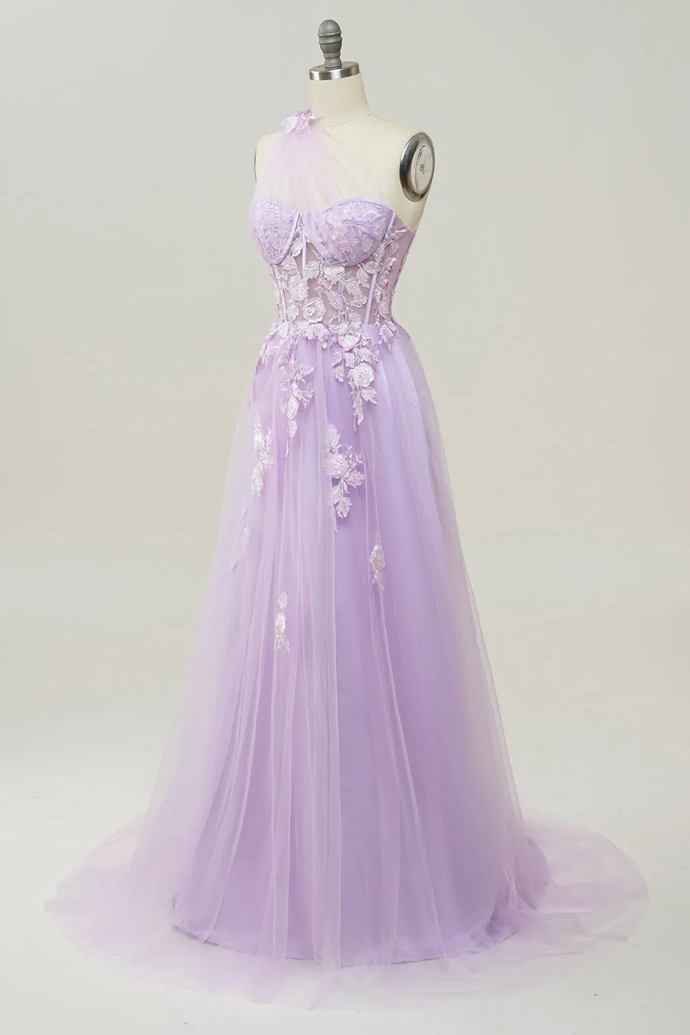 A Line One Shoulder Long Prom Dress with Appliques