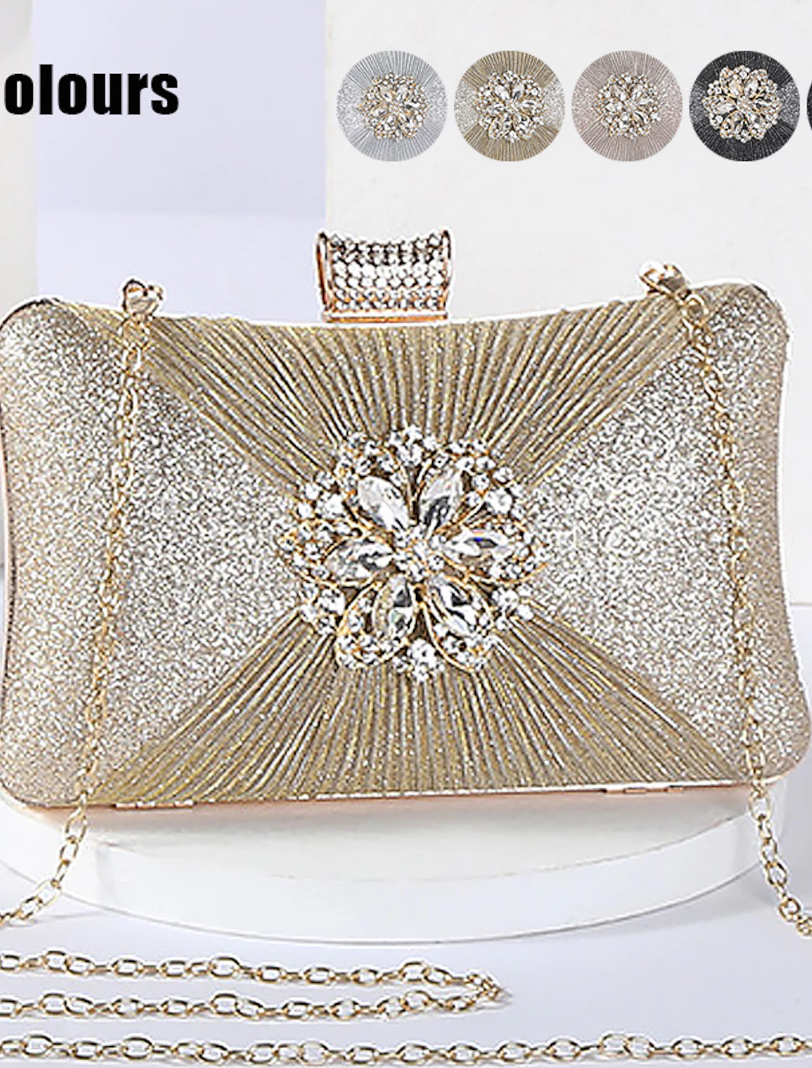Women's Clutch Evening Bag PU Leather for Evening Bridal Wedding Party with Rhinestone Crystals Chain Large Capacity Lightweight Durable in Solid Color