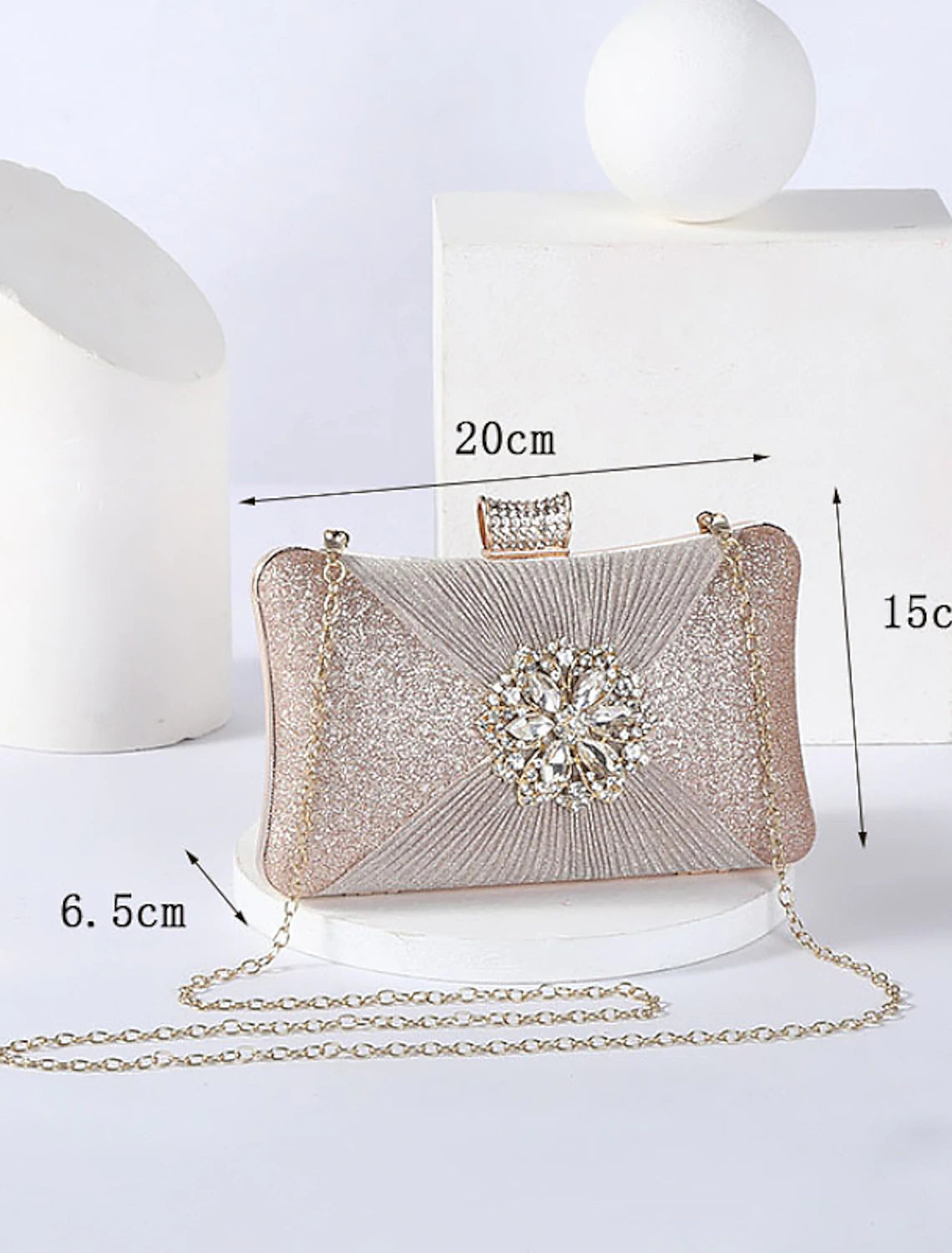 Women's Clutch Evening Bag PU Leather for Evening Bridal Wedding Party with Rhinestone Crystals Chain Large Capacity Lightweight Durable in Solid Color