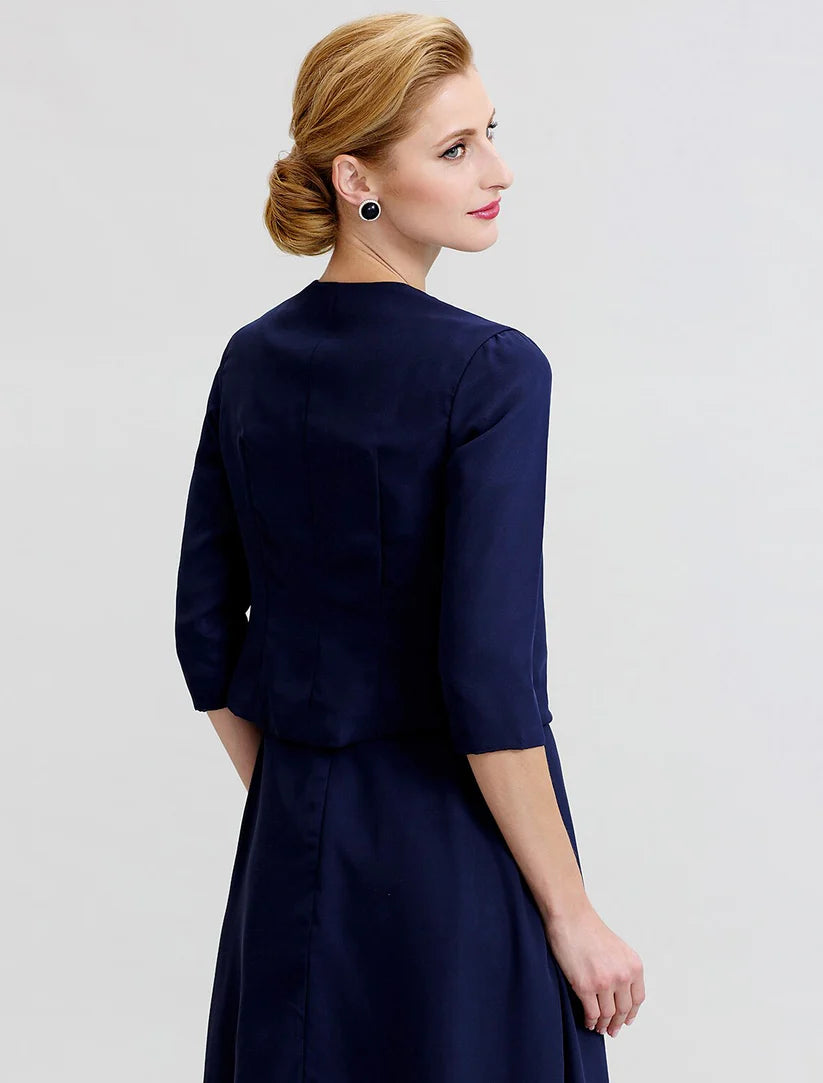 A-Line / Two Piece Jewel Neck Knee Length Chiffon / Corded Lace Mother of the Bride Dress with Sash