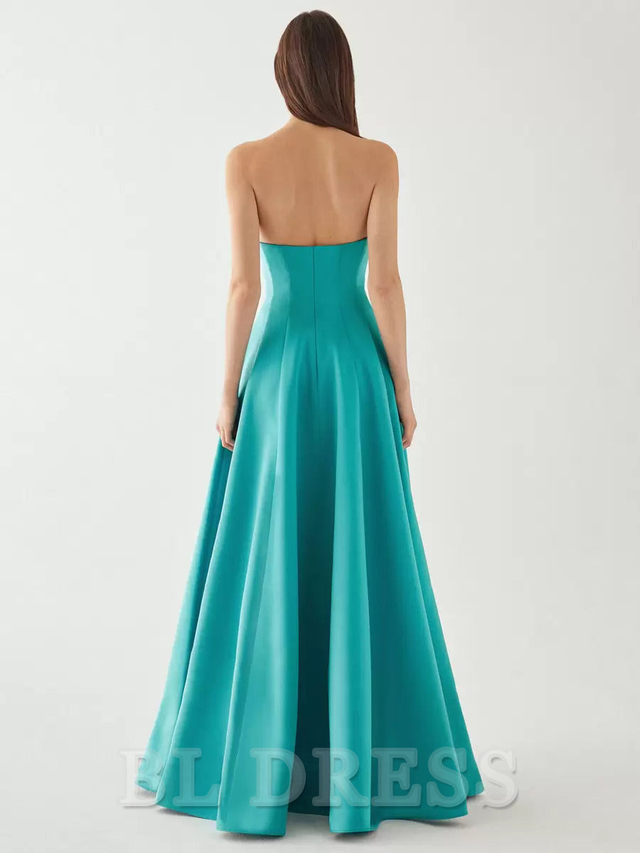 A-Line Floor-Length Zipper Satin formal dresses evening gown Prom Dress