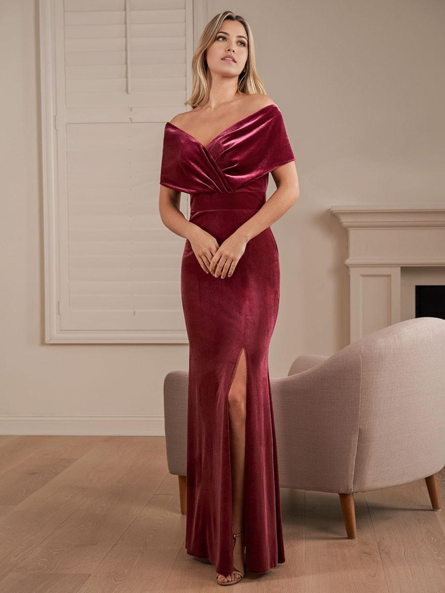 Mermaid Floor-Length Zipper Velour formal dresses evening gown Prom Dress With Split