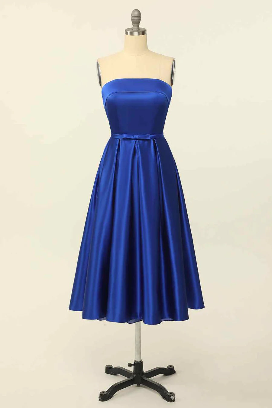 A-Linie, gefaltet, trägerlos, mit Schnürung am Rücken, Satin-Mini-Heimkehrkleid