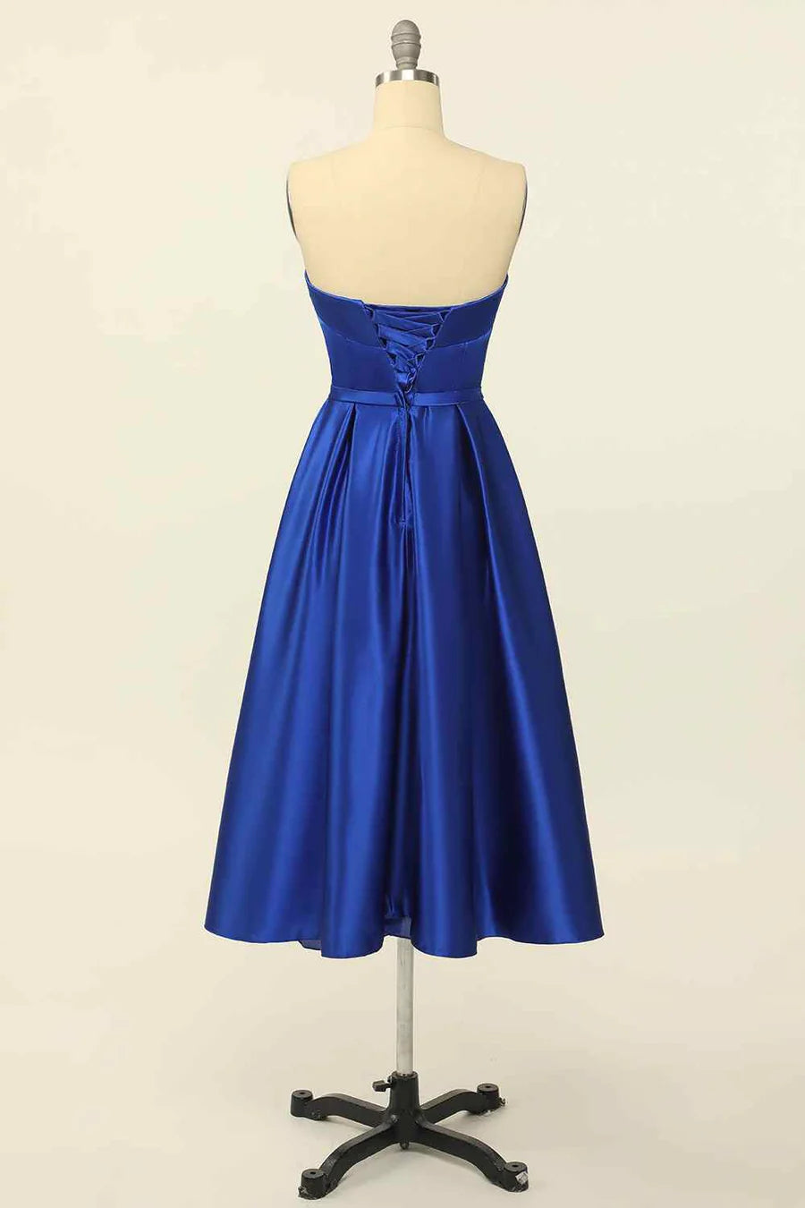 A-Linie, gefaltet, trägerlos, mit Schnürung am Rücken, Satin-Mini-Heimkehrkleid