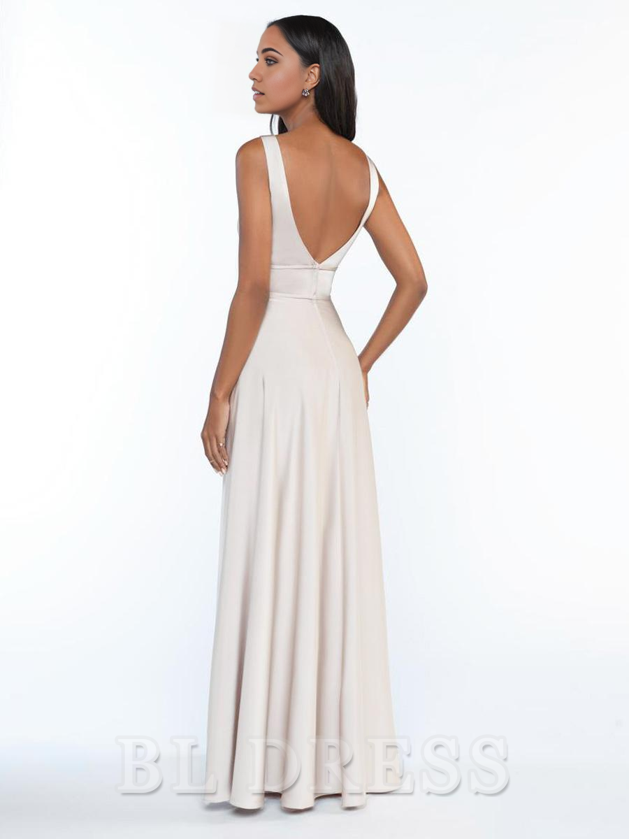 A-Line Deep V Sleeveless Open Back Floor-Length formal dresses Bridesmaid Dresses evening gown Prom Dress