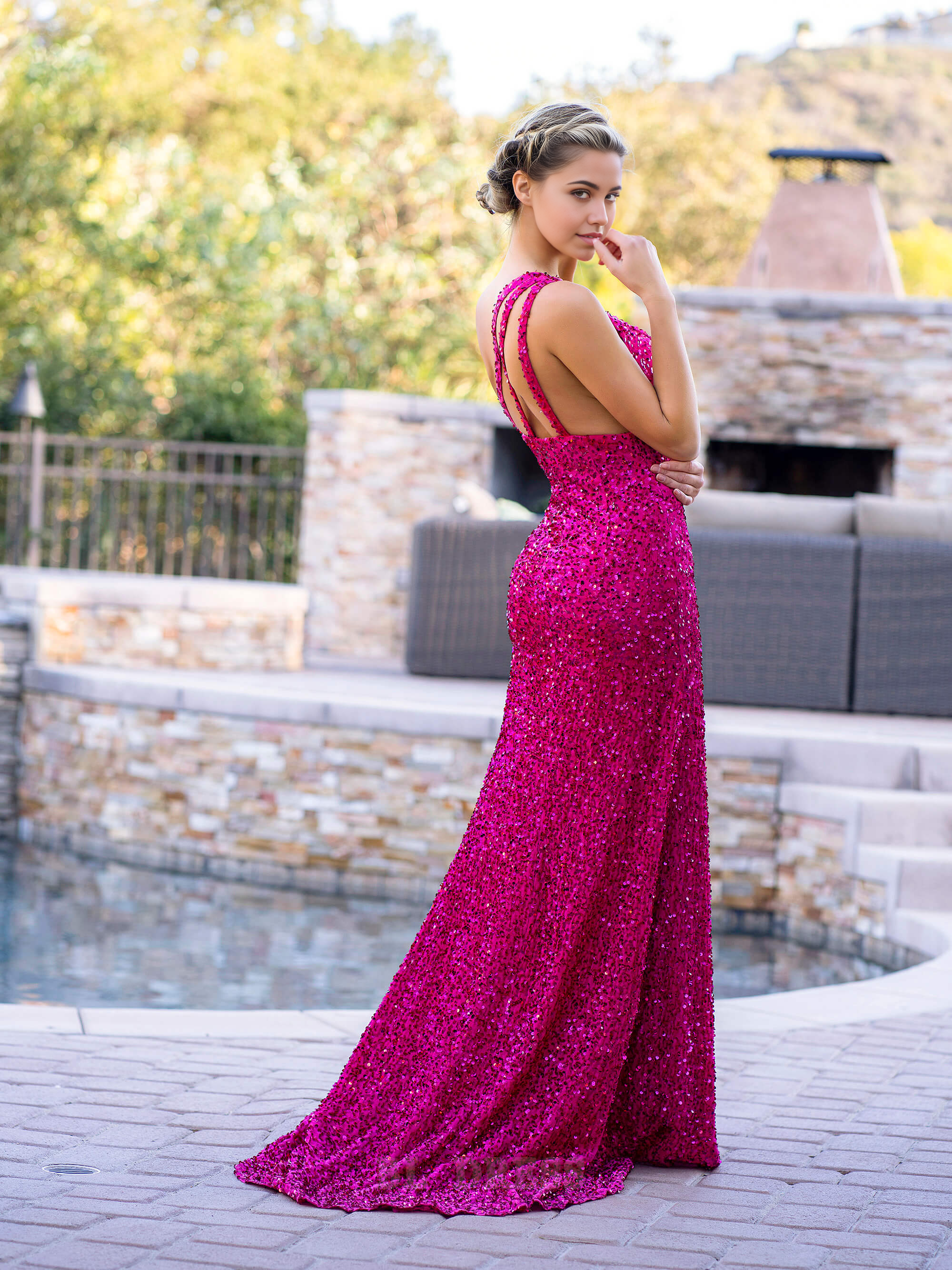 Mermaid One Shoulder Sequin Long Fuchsia formal dresses Bridesmaid Dresses evening gown Prom Dress with Slit