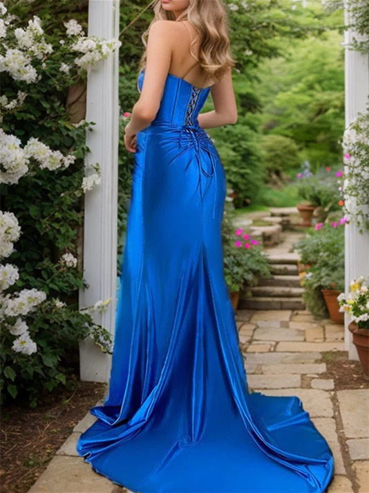 Sheath Column Strapless Floor Length Prom Dresses