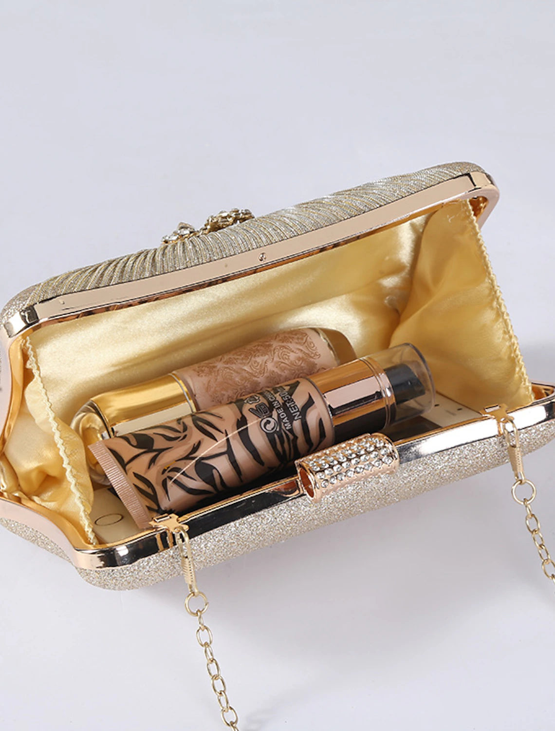 Women's Clutch Evening Bag PU Leather for Evening Bridal Wedding Party with Rhinestone Crystals Chain Large Capacity Lightweight Durable in Solid Color