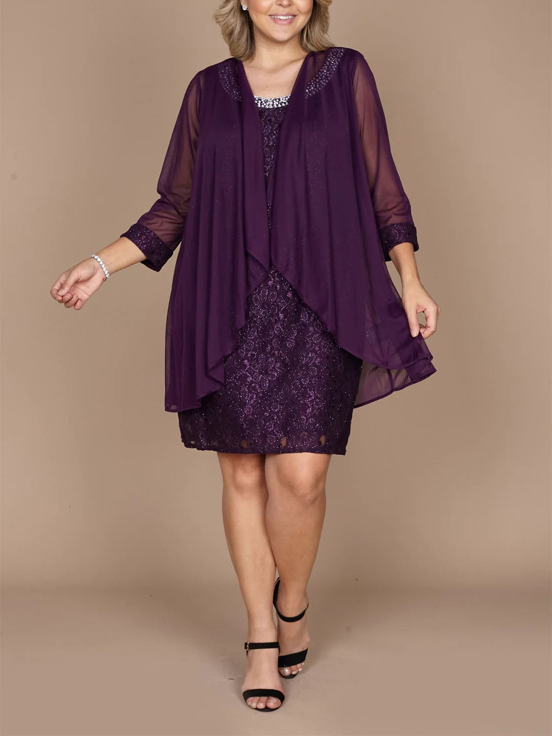 Sheath Lace Neck Short/Mini Mother Of The Bride Dresses