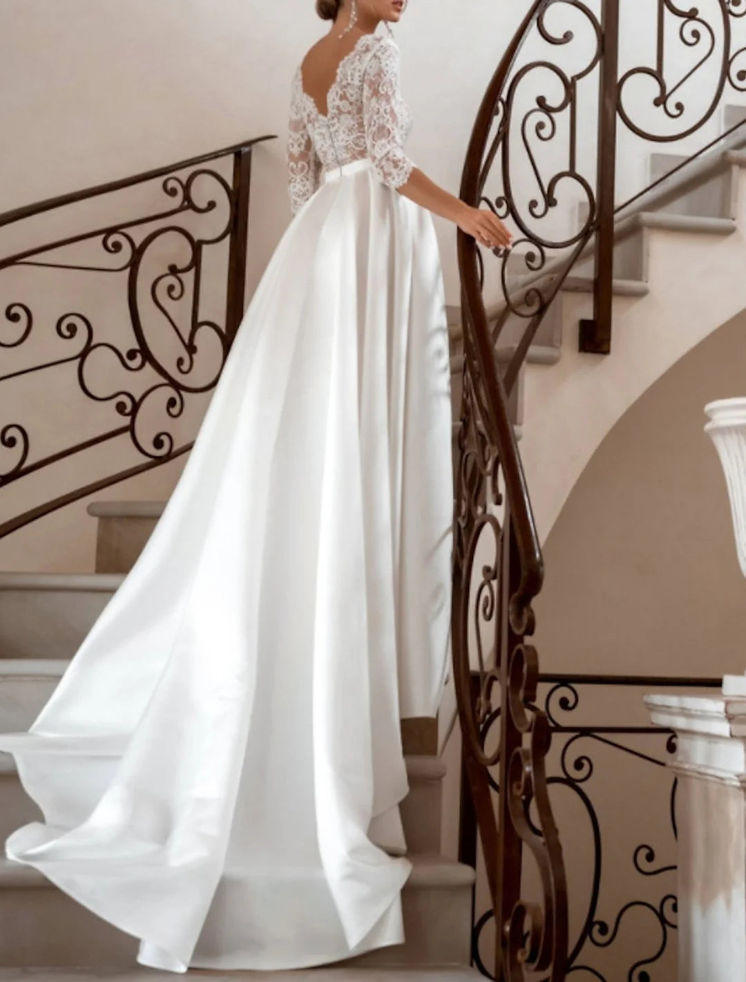 A-Line V-Neck Floor-Length Lace Wedding Dress