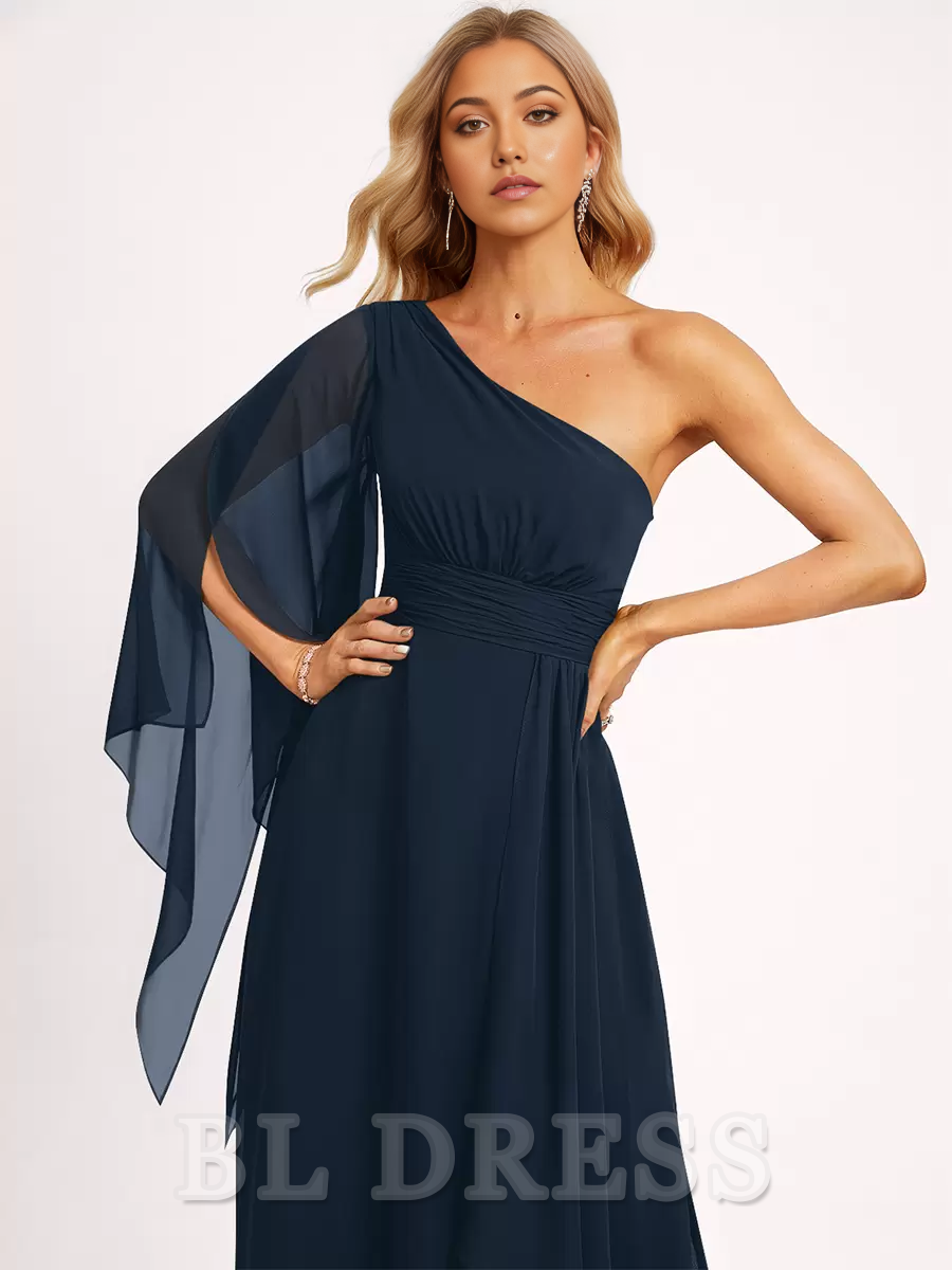 A-line One Shoulder Chiffon Floor-Length formal dresses evening gown Prom Dress