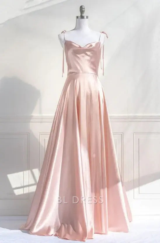 A Line Spaghetti Straps Pink Long formal dresses Bridesmaid Dresses evening gown Prom Dress