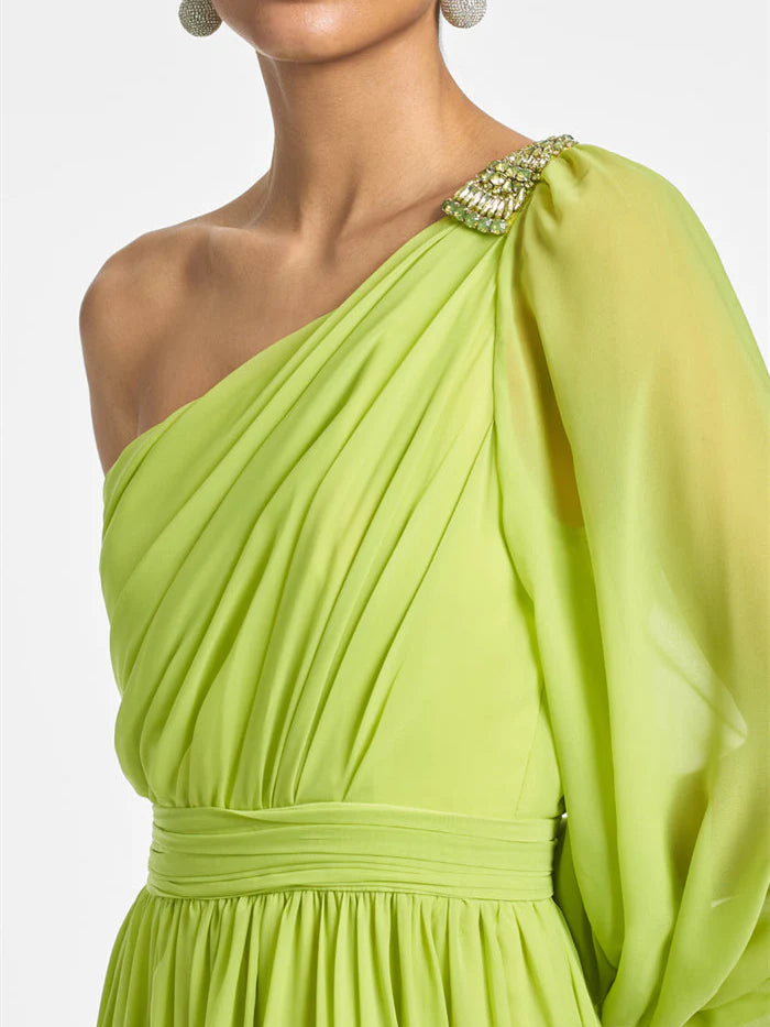 A Line One Shoulder Floor Length Evening Dress