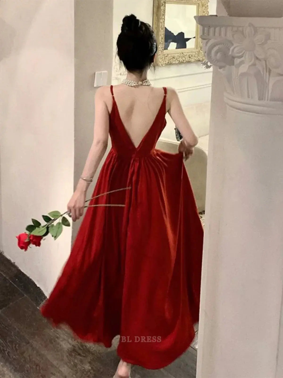 A Line Spaghetti Straps Red Ankle Length formal dresses Bridesmaid Dresses evening gown Prom Dress
