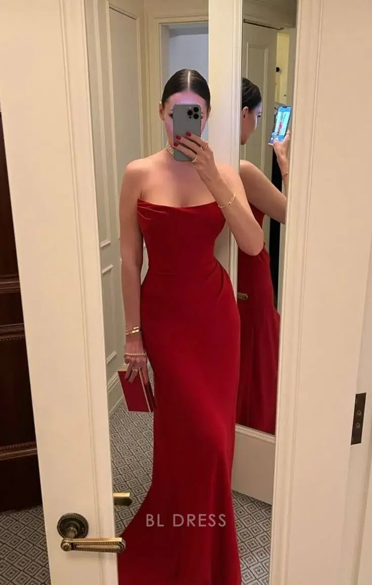 Mermaid Sexy Strapless Red formal dresses Bridesmaid Dresses evening gown Prom Dress