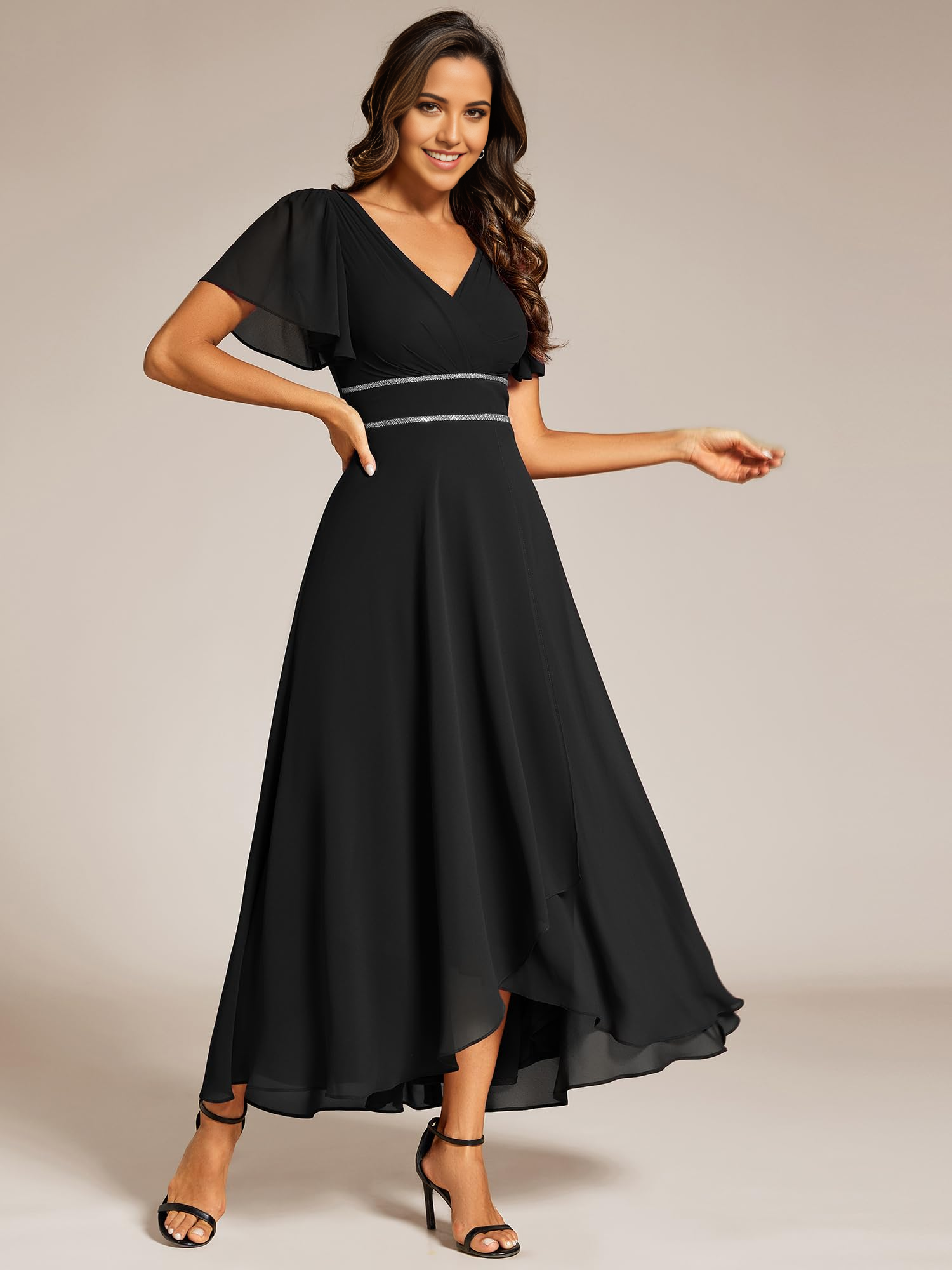 A Line V Neck Ruffles Sleeves Pleated Chiffon formal dresses Bridesmaid Dresses evening gown Prom Dress