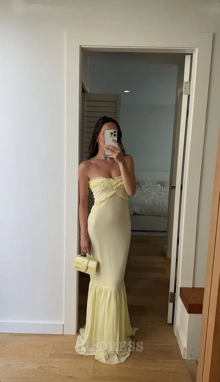 Mermaid Sweetheart Long Yellow formal dresses Bridesmaid Dresses evening gown Prom Dress