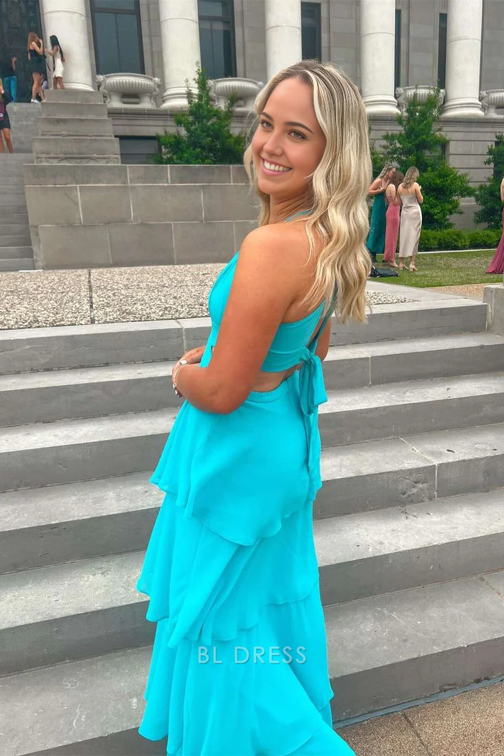 A Line V-Neck Tiered Long formal dresses Bridesmaid Dresses evening gown Prom Dress