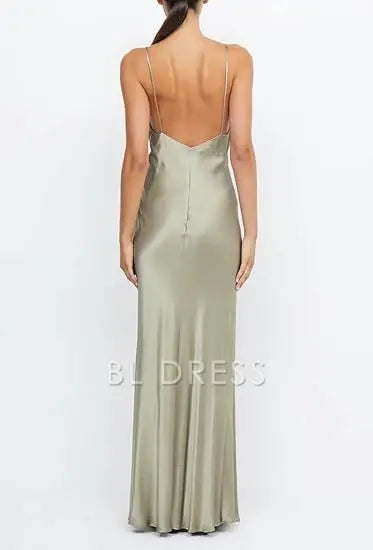 Sheath V Neck Sexy Yellow Satin formal dresses Bridesmaid Dresses evening gown Prom Dress