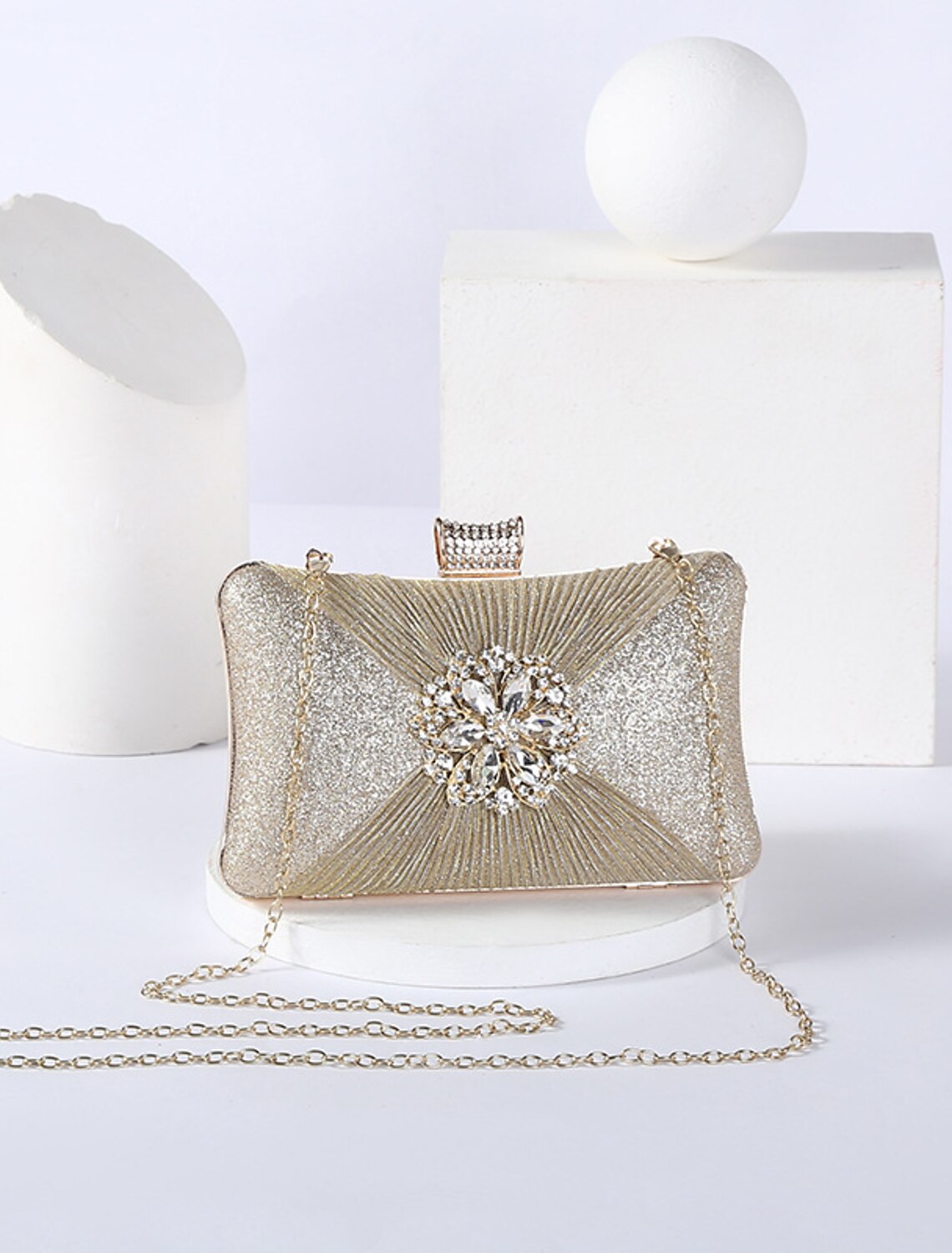 Women's Clutch Evening Bag PU Leather for Evening Bridal Wedding Party with Rhinestone Crystals Chain Large Capacity Lightweight Durable in Solid Color