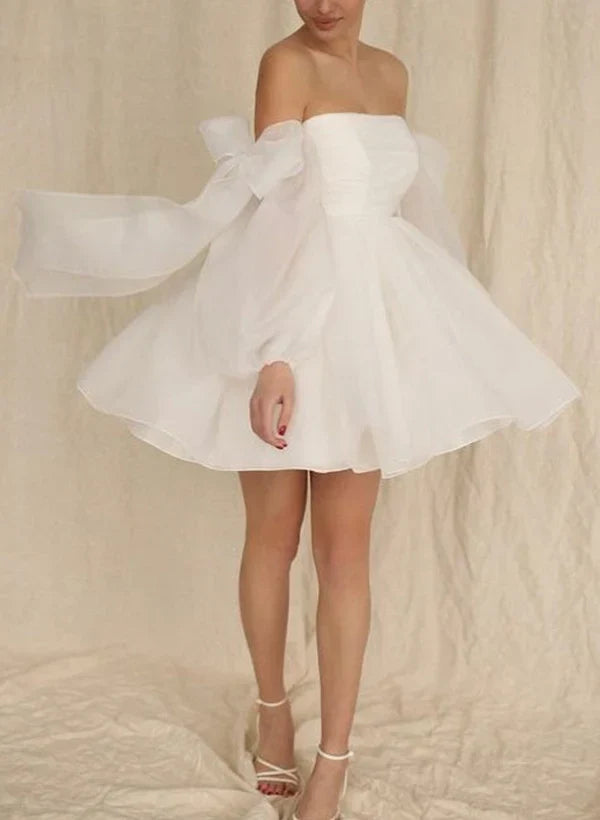 A-Line Puff Long Sleeves Wedding Dresses With Bows