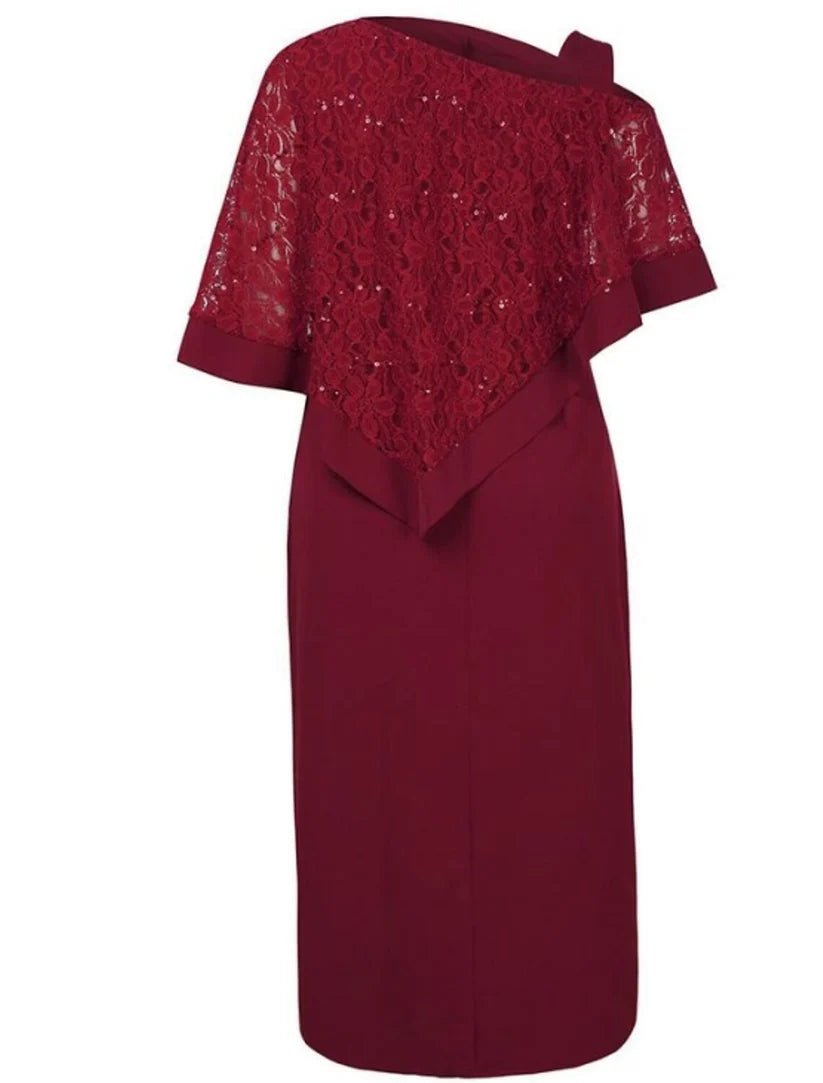 Sheath / Column Mother of the Bride Dress Plus Size Elegant Bateau Neck Ankle Length Chiffon Lace 3/4 Length Sleeve with Sequin Embroidery