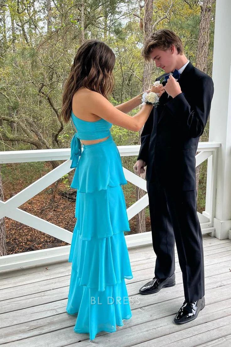 A Line V-Neck Tiered Long formal dresses Bridesmaid Dresses evening gown Prom Dress