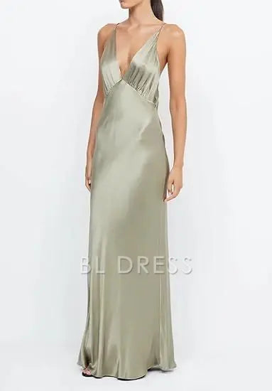 Sheath V Neck Sexy Yellow Satin formal dresses Bridesmaid Dresses evening gown Prom Dress