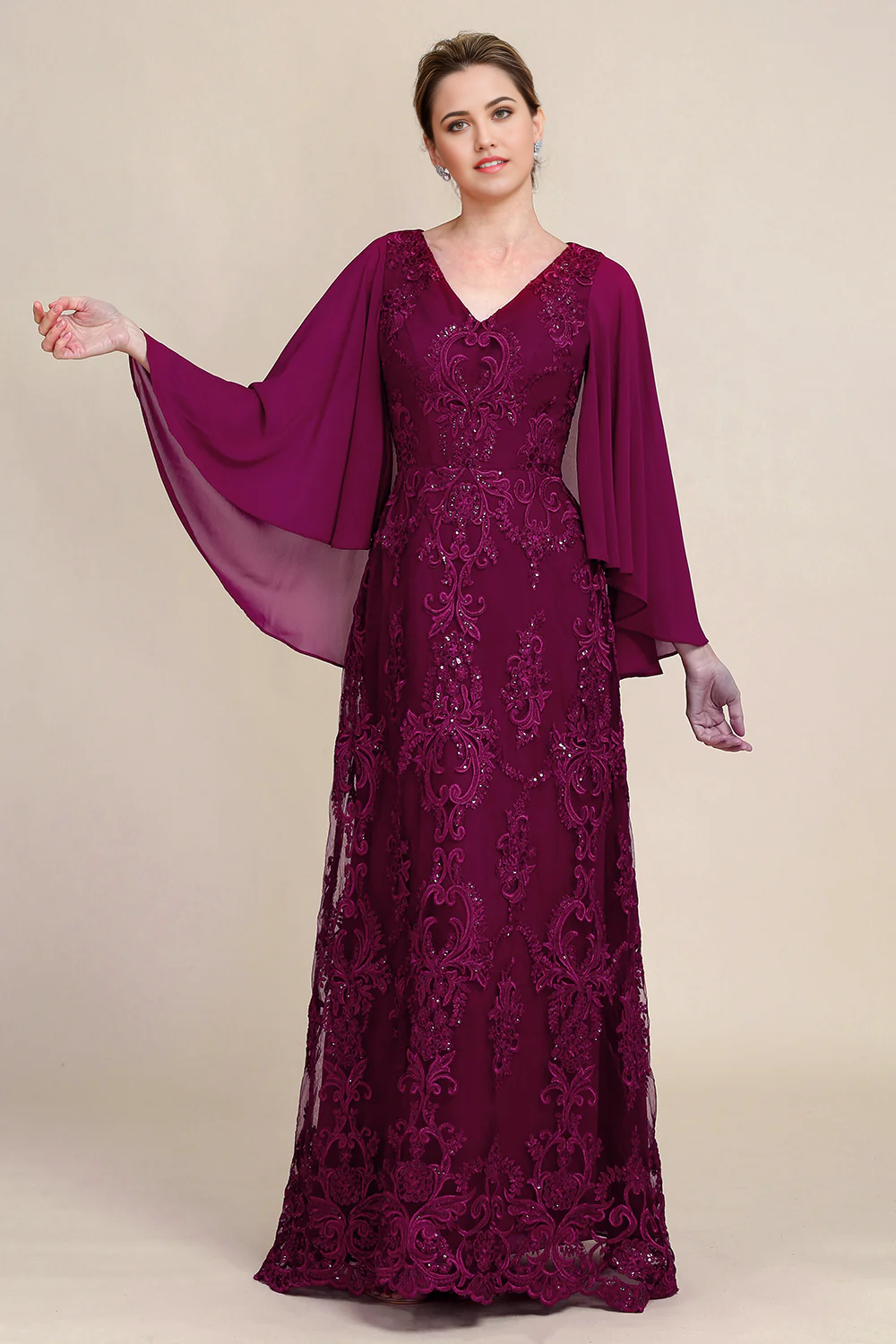 Batwing Sleeves Beaded Mother of the Bride Dress